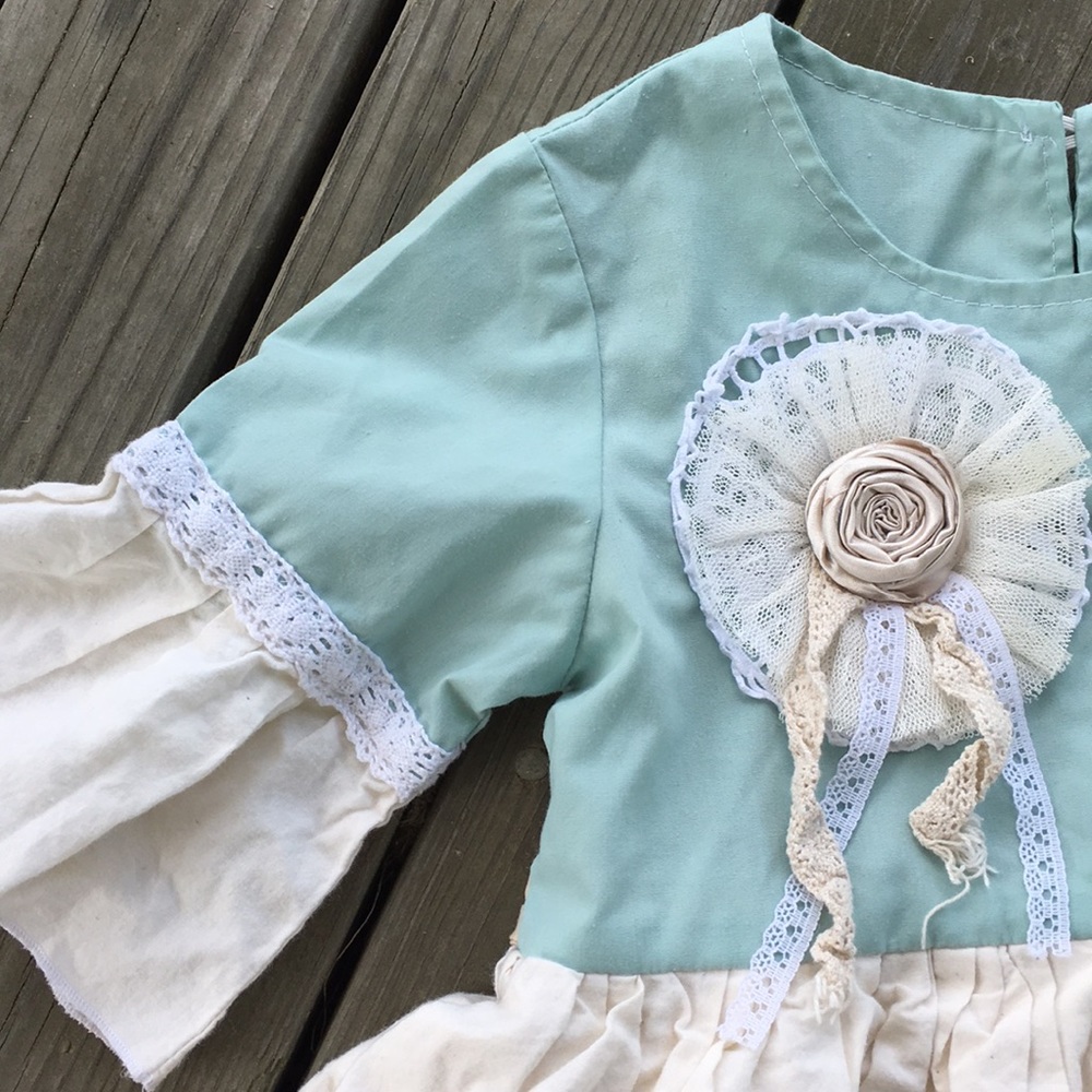Aqua/cream ruffles dress - Picture 3 of 9